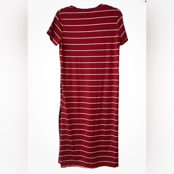 Red/White MIDI T-Shirt Dress Slits Stretch Size M work, travel - Picture 1 of 9